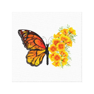 Lienzo Mariposa de flores con amapola amarilla de Califor