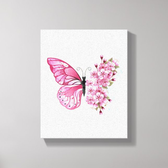 Lienzo Mariposa de flores con Sakura rosa (Anverso)