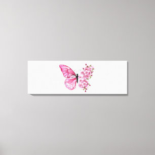 Lienzo Mariposa de flores con Sakura rosa