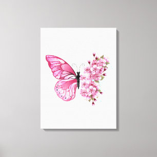 Lienzo Mariposa de flores con Sakura rosa