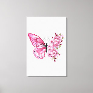 Lienzo Mariposa de flores con Sakura rosa