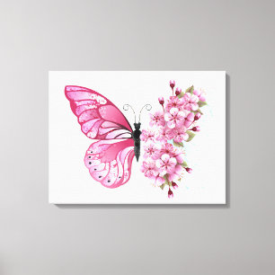 Lienzo Mariposa de flores con Sakura rosa