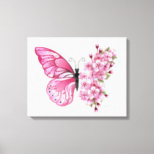 Lienzo Mariposa de flores con Sakura rosa