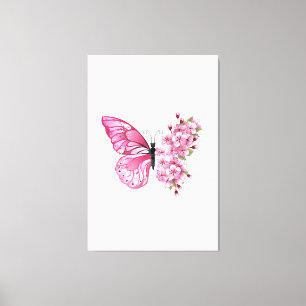 Lienzo Mariposa de flores con Sakura rosa