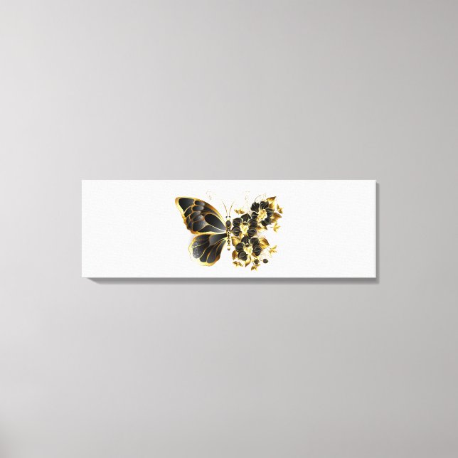 Lienzo Mariposa de flores de oro con orquídea negra (Anverso)