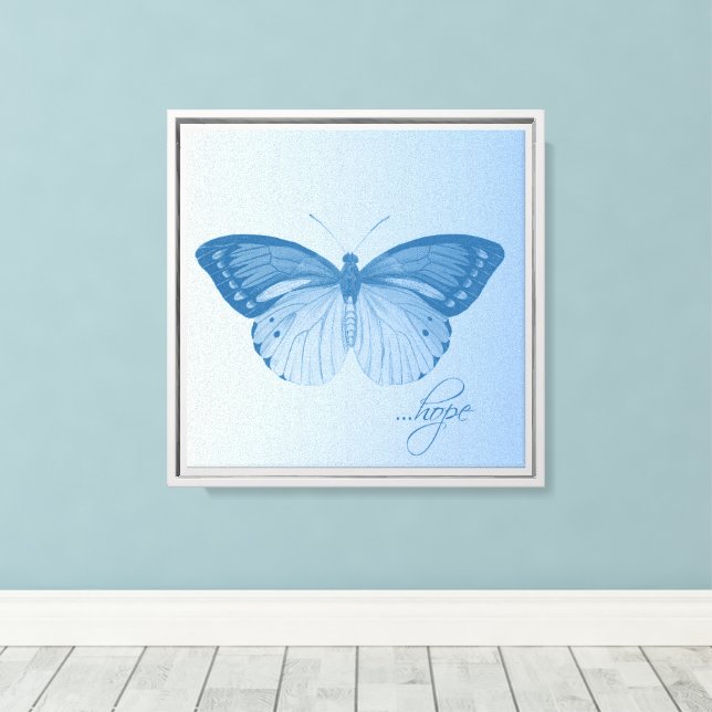 Lienzo Mariposa de la Esperanza Azul (Insitu (piso de madera))