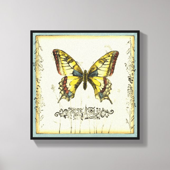 Lienzo Mariposa decorativa con flores silvestres (Anverso)