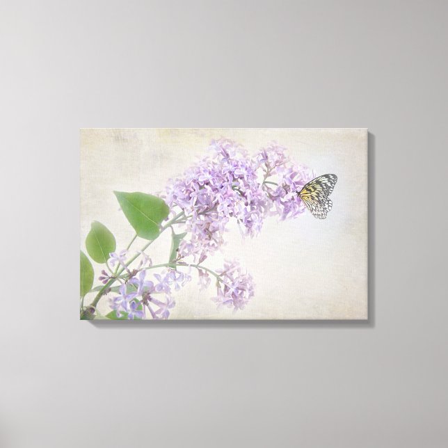 Lienzo mariposa en flor de lila (Anverso)