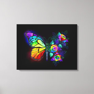 Lienzo Mariposa florida arcoiris