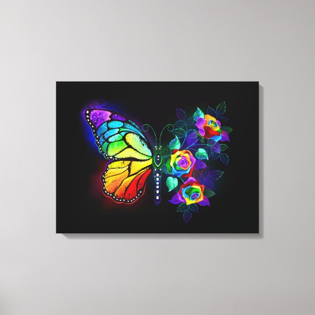 Lienzo Mariposa florida arcoiris (Anverso)