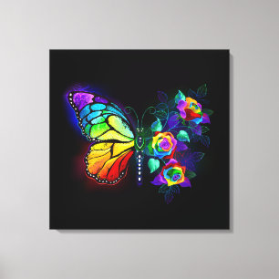 Lienzo Mariposa florida arcoiris