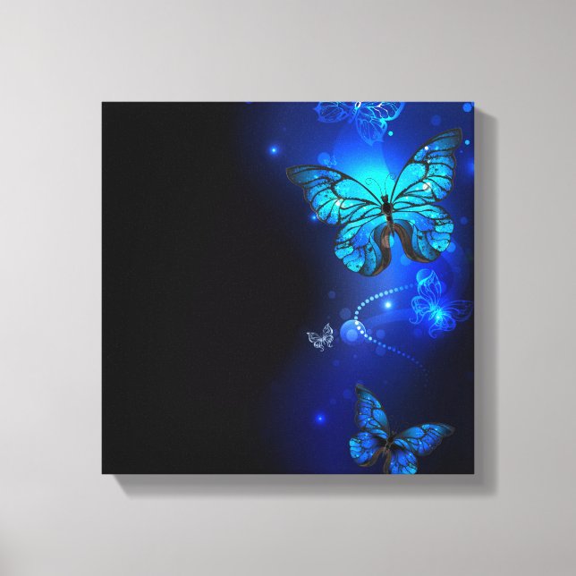 Lienzo Mariposa morfo en el fondo oscuro (Anverso)