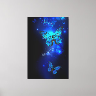 Lienzo Mariposa morfo en el fondo oscuro