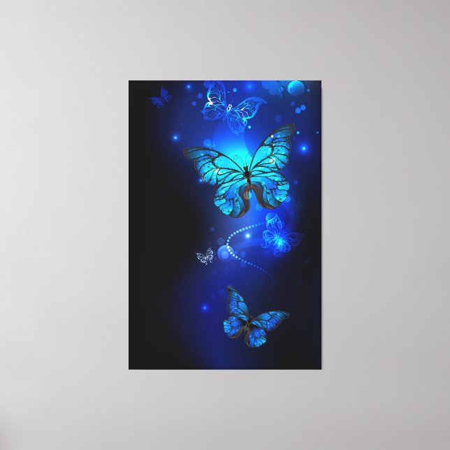 Lienzo Mariposa morfo en el fondo oscuro (Anverso)