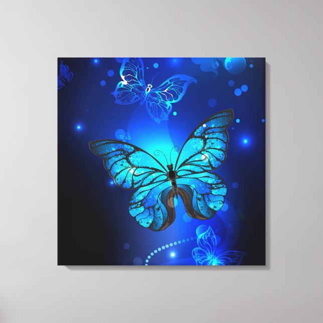 Lienzo Mariposa morfo en el fondo oscuro (Anverso)