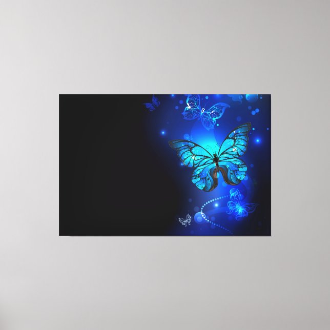 Lienzo Mariposa Morpho en fondo oscuro (Anverso)
