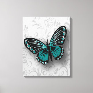 Lienzo Mariposa Verde azulada caprichosa en flor gris