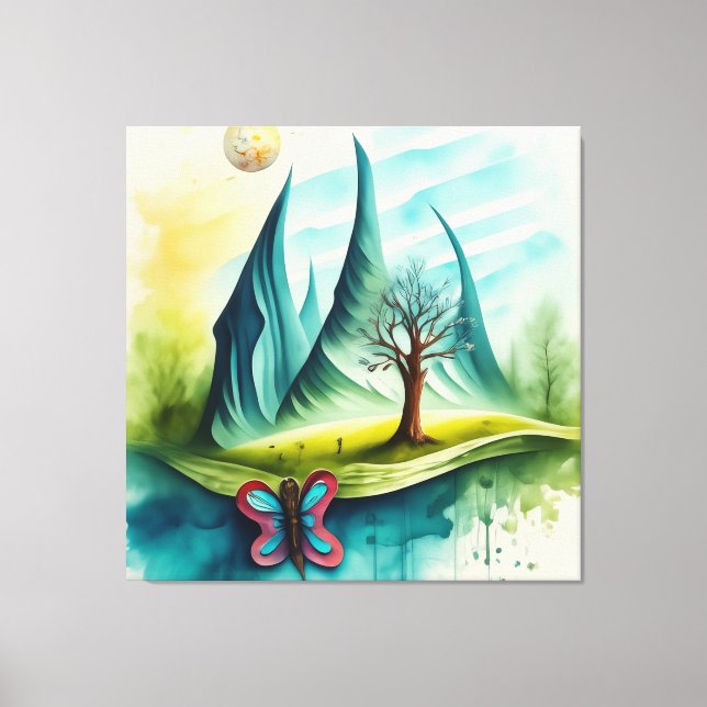 Lienzo Mariposa vista de Montaña (Anverso)