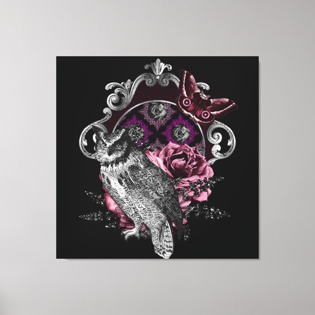 Lienzo Mariposa Y Flores De Lechuza Oscura - Gótica (Anverso)