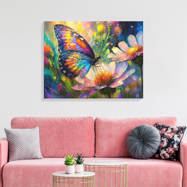 Lienzo Mariposa y flores silvestres coloridas al amanecer (Insitu (Sala de estar))