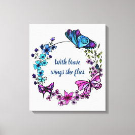 Lienzo Mariposa y flores Wreath y cita