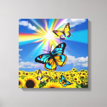 Mariposa y girasoles