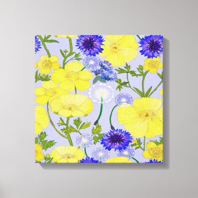 Lienzo Mariposas, albóndigas de Dandelion, Cornalles azul (Anverso)