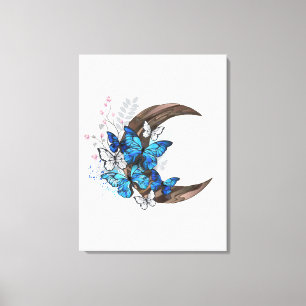 Lienzo Mariposas azules en creciente de madera