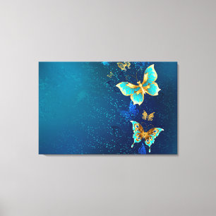 Lienzo Mariposas doradas sobre fondo azul