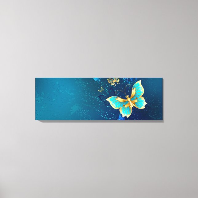 Lienzo Mariposas doradas sobre fondo azul (Anverso)