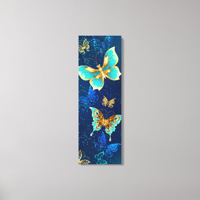 Lienzo Mariposas doradas sobre fondo azul (Anverso)