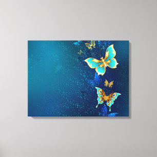 Lienzo Mariposas doradas sobre fondo azul