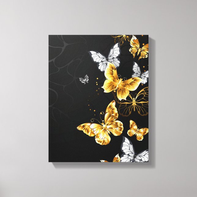Lienzo Mariposas doradas y blancas (Anverso)
