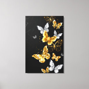Lienzo Mariposas doradas y blancas