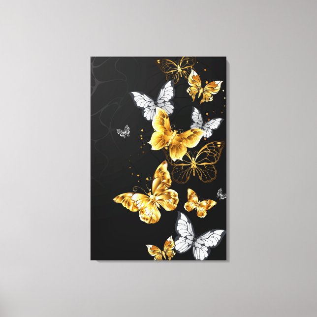Lienzo Mariposas doradas y blancas (Anverso)