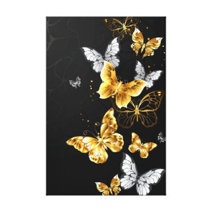 Lienzo Mariposas doradas y blancas