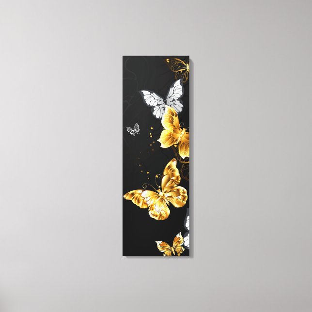 Lienzo Mariposas doradas y blancas (Anverso)
