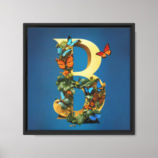 Lienzo Mariposas en la letra dorada B