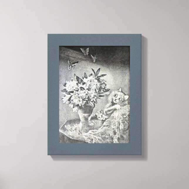 Lienzo Mariposas, florero, gato, Louis Wain (Anverso)