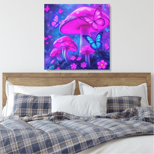 Lienzo Mariposas, flores y hongos- (Insitu(Dormitorio))