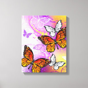 Lienzo Mariposas monarcas en fondo morado