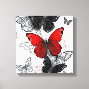 Lienzo Mariposas Morpho voladoras negras y rojas