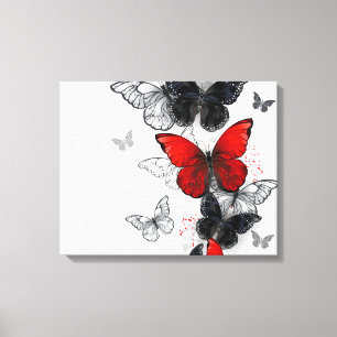 Lienzo Mariposas Morpho voladoras negras y rojas