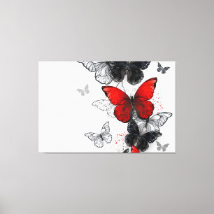Lienzo Mariposas Morpho voladoras negras y rojas