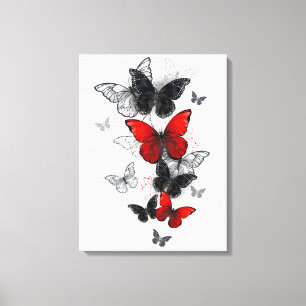 Lienzo Mariposas Morpho voladoras negras y rojas