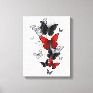 Lienzo Mariposas Morpho voladoras negras y rojas