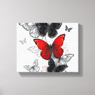 Lienzo Mariposas Morpho voladoras negras y rojas