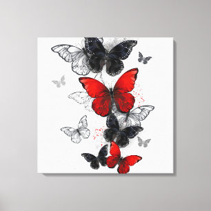Lienzo Mariposas Morpho voladoras negras y rojas