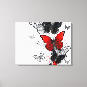 Lienzo Mariposas Morpho voladoras negras y rojas