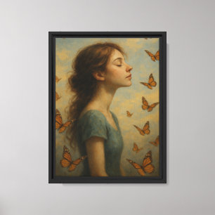 Lienzo Mariposas y Chica retrato de ensueño